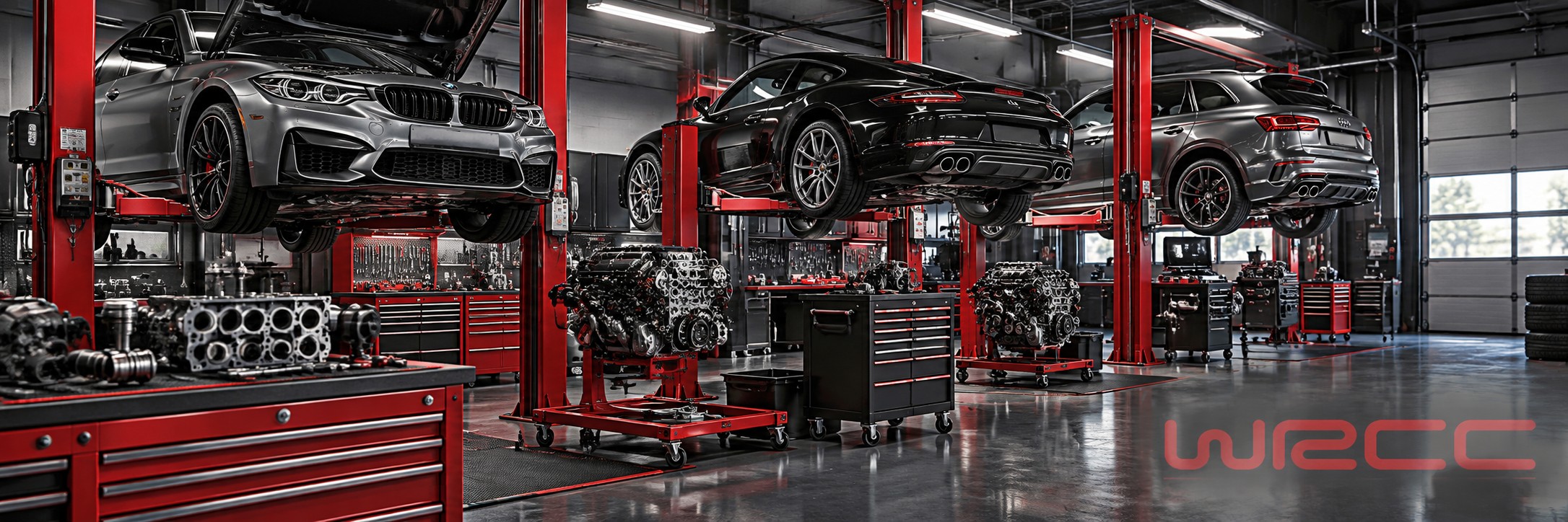 engine repairs: workshop and vehicle care illustration with WRCC watermark