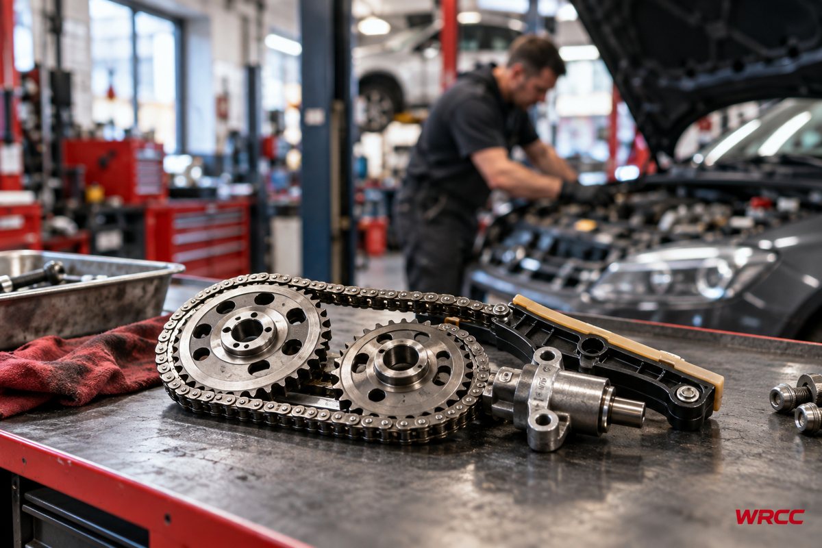 WRCC car services for Rubery drivers: generated workshop illustration of engine noise and timing chain concerns