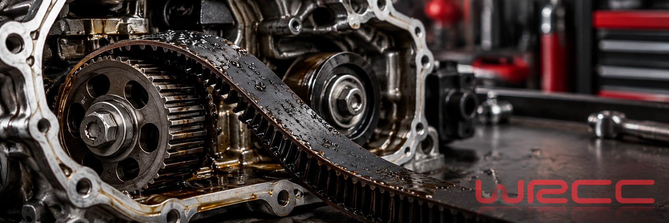 engine repairs: oil-immersed timing belt illustration with WRCC watermark